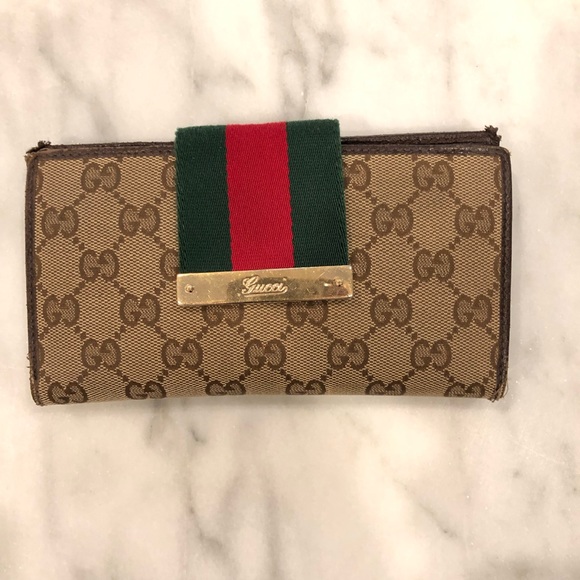 Gucci Handbags - GUCCI Monogram Web Continental Wallet Brown